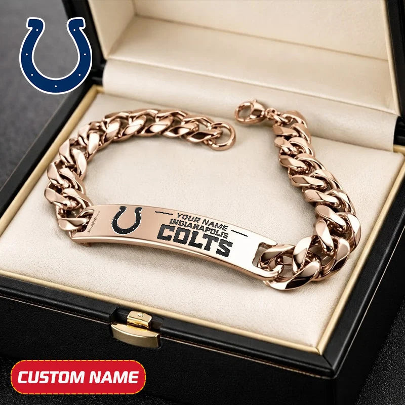 NFL Engraved Men Bracelet Silver & Gold Chain Custom Name For Fan