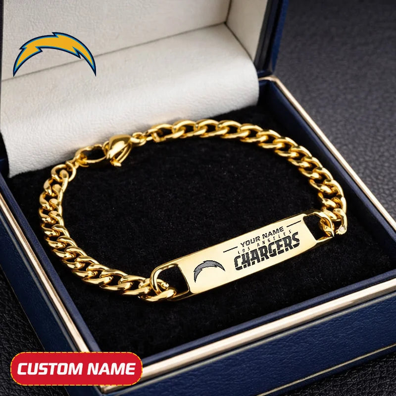 NFL Engraved Men Bracelet Silver & Gold Chain Custom Name For Fan