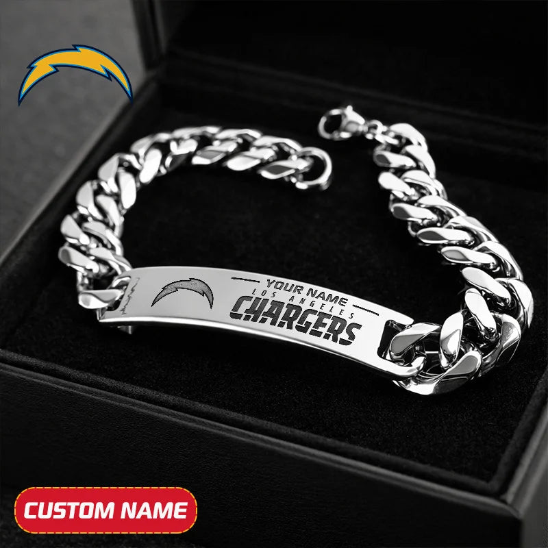 NFL Engraved Men Bracelet Silver & Gold Chain Custom Name For Fan