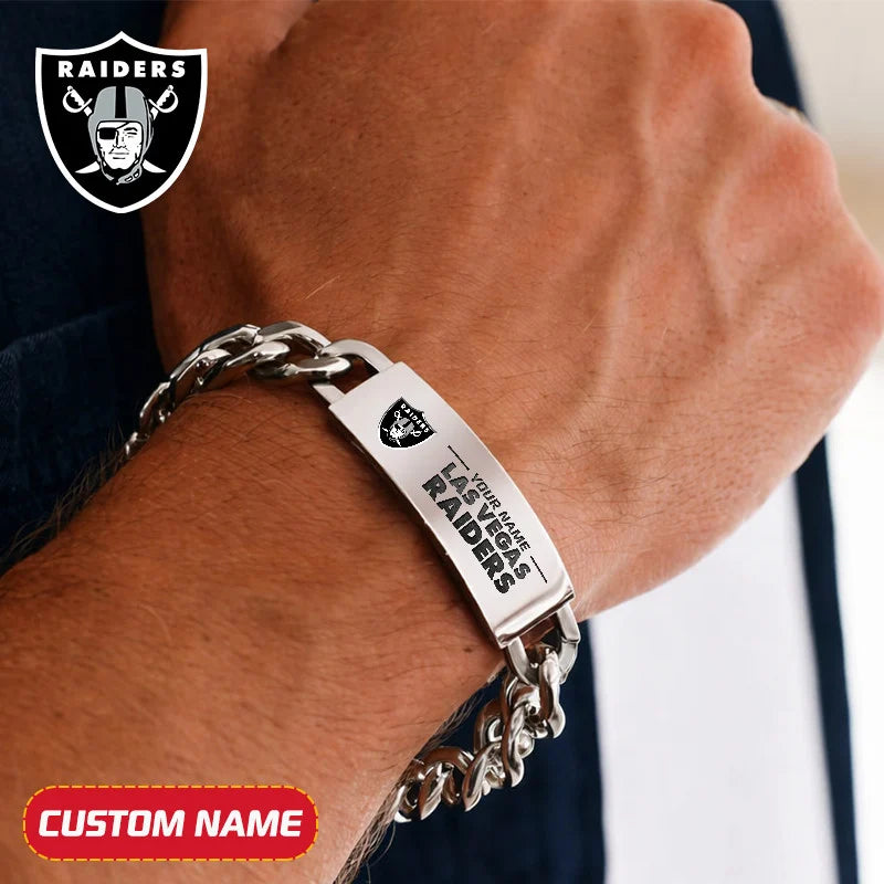NFL Engraved Men Bracelet Silver & Gold Chain Custom Name For Fan