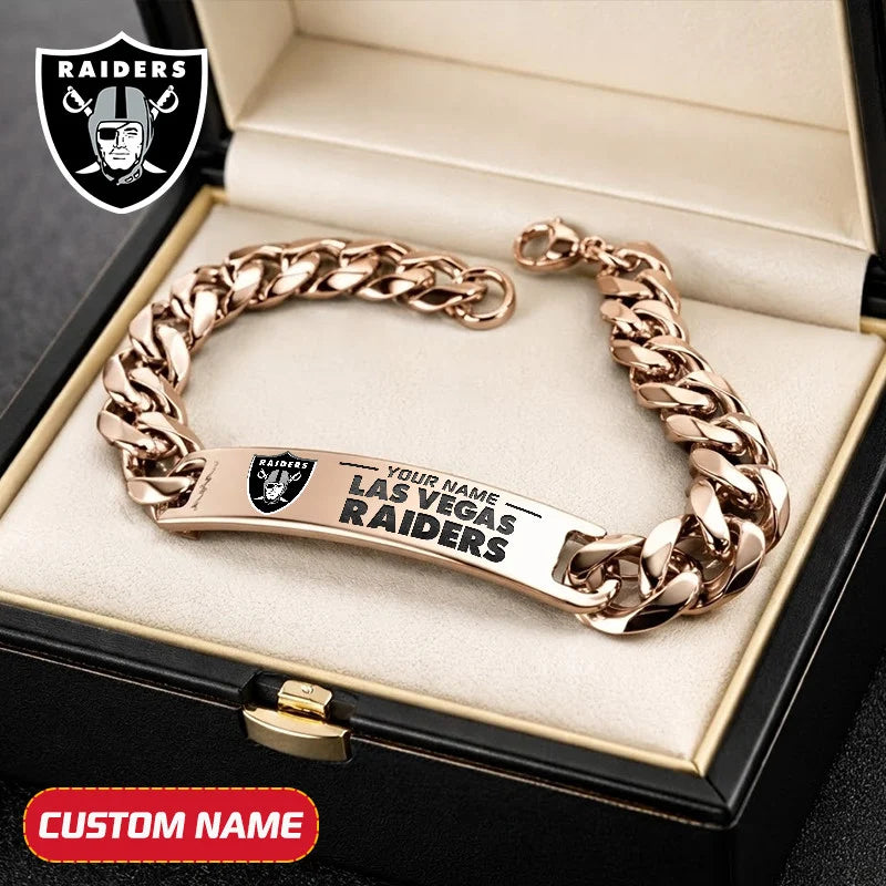 NFL Engraved Men Bracelet Silver & Gold Chain Custom Name For Fan