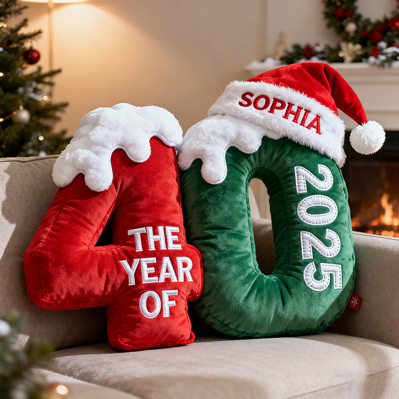 Personalized age Christmas pillows.