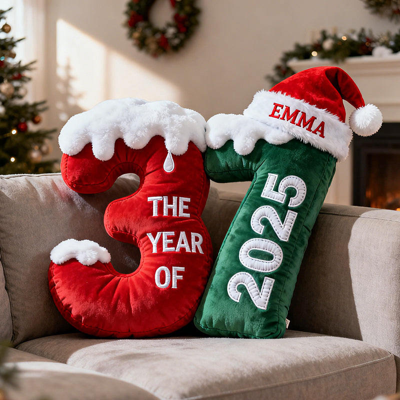 Personalized age Christmas pillows.