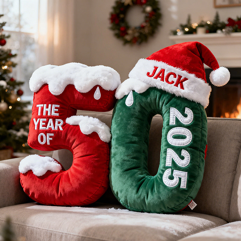 Personalized age Christmas pillows.