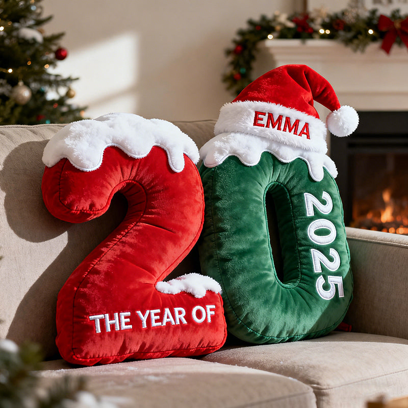 Personalized age Christmas pillows.