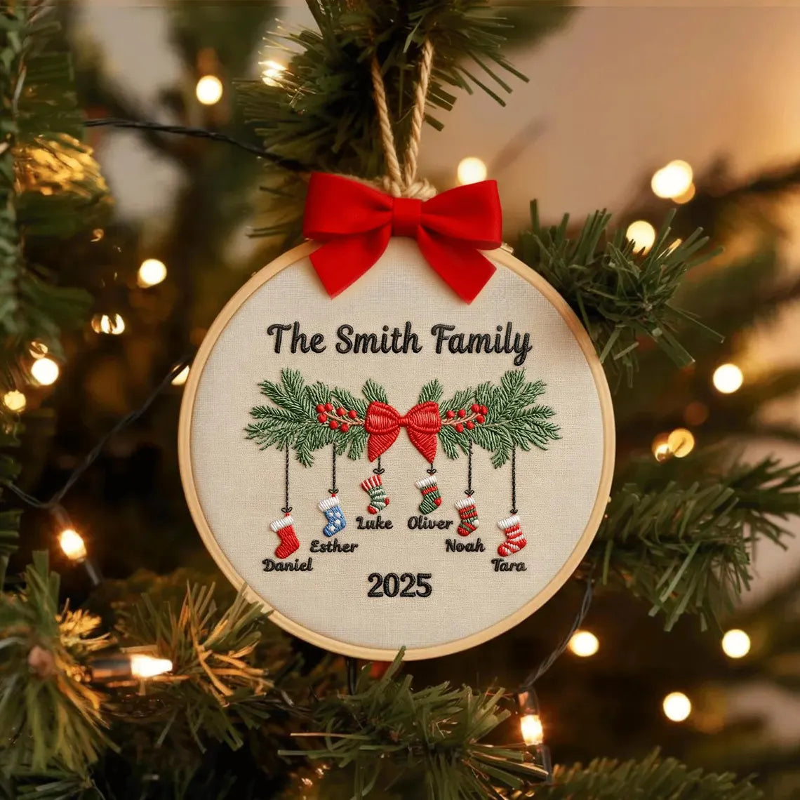 Personalized Family Christmas Embroidery Ornament 2025 | Stockings on Mantel-6