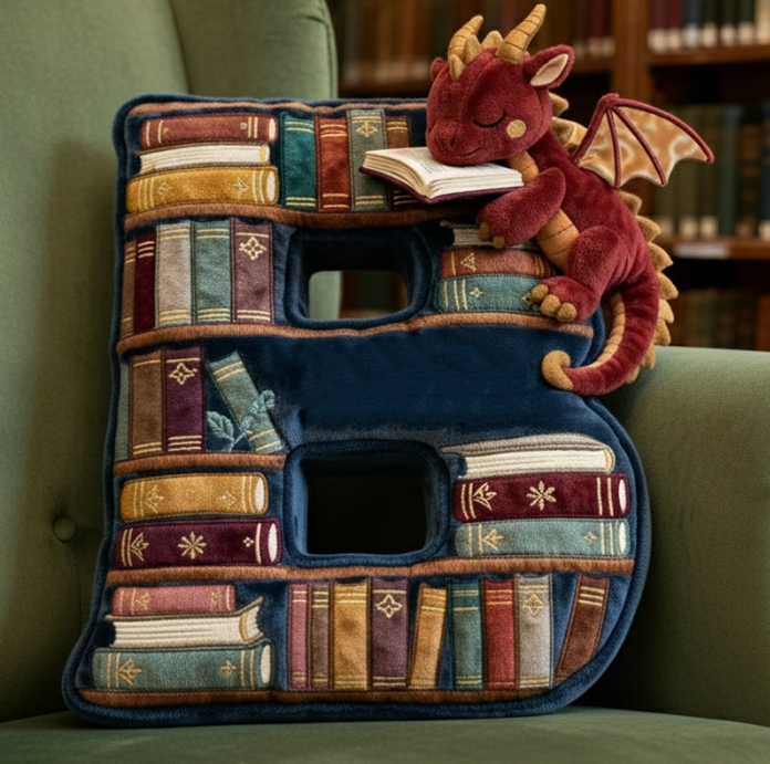 Book Dragon Alphabet Initial Letters Pillow, Personalized Gifts For Book Lovers
