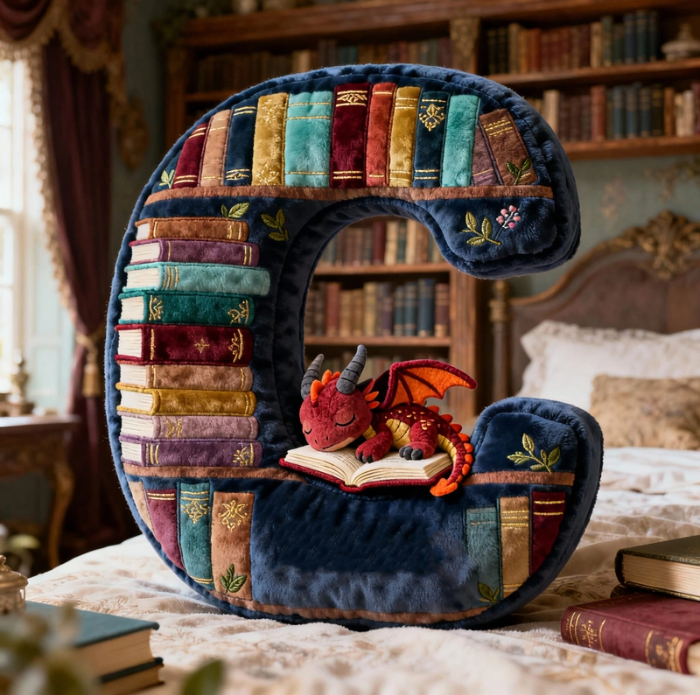 Book Dragon Alphabet Initial Letters Pillow, Personalized Gifts For Book Lovers