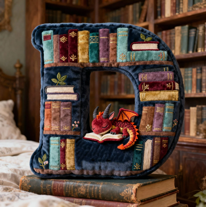 Book Dragon Alphabet Initial Letters Pillow, Personalized Gifts For Book Lovers