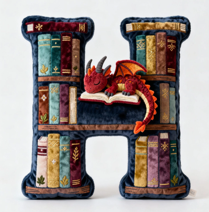 Book Dragon Alphabet Initial Letters Pillow, Personalized Gifts For Book Lovers