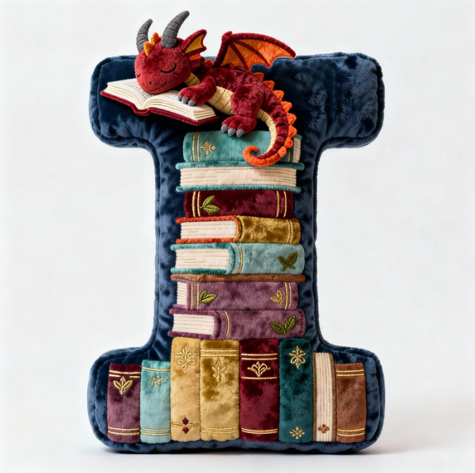 Book Dragon Alphabet Initial Letters Pillow, Personalized Gifts For Book Lovers