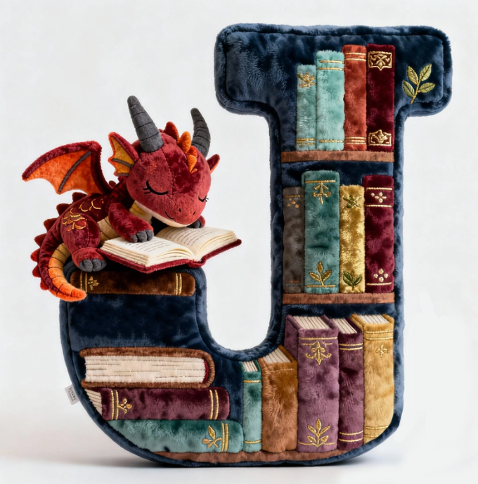 Book Dragon Alphabet Initial Letters Pillow, Personalized Gifts For Book Lovers