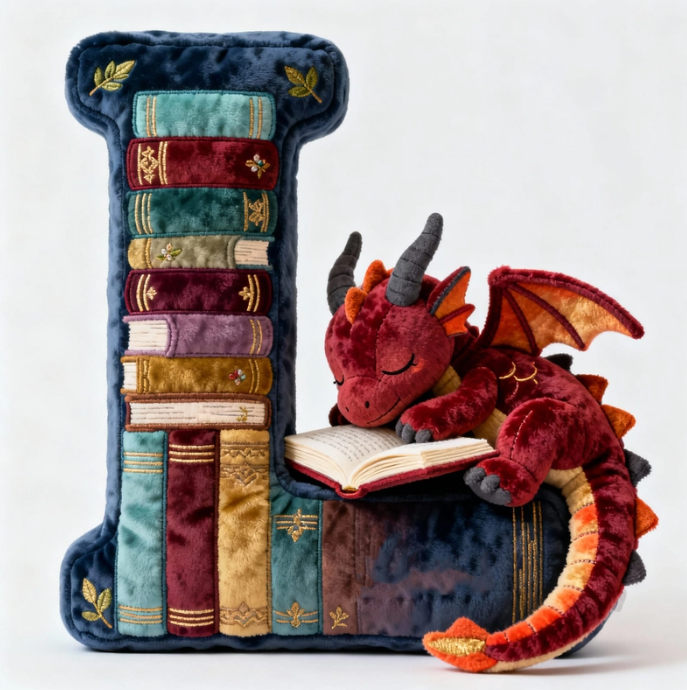 Book Dragon Alphabet Initial Letters Pillow, Personalized Gifts For Book Lovers