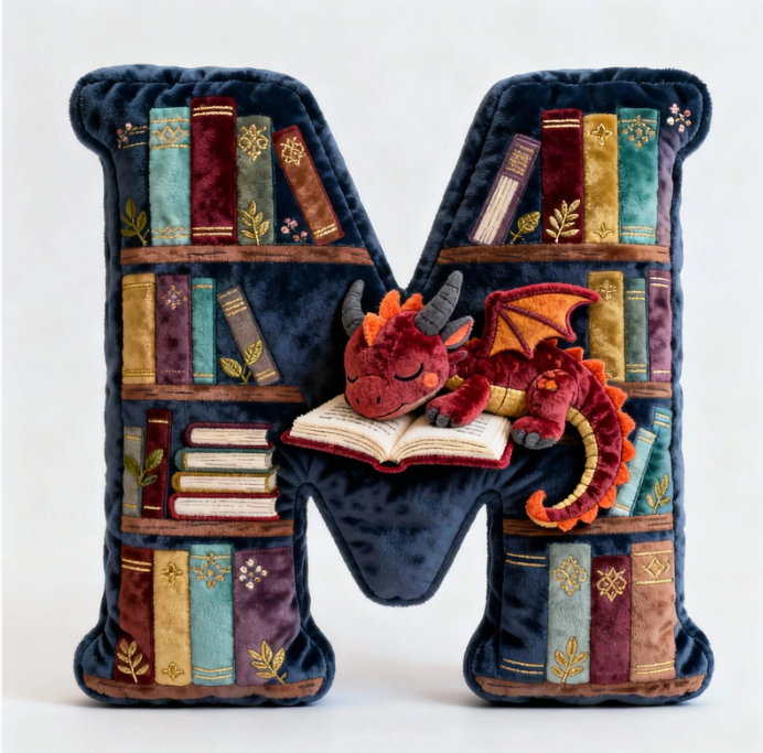 Book Dragon Alphabet Initial Letters Pillow, Personalized Gifts For Book Lovers