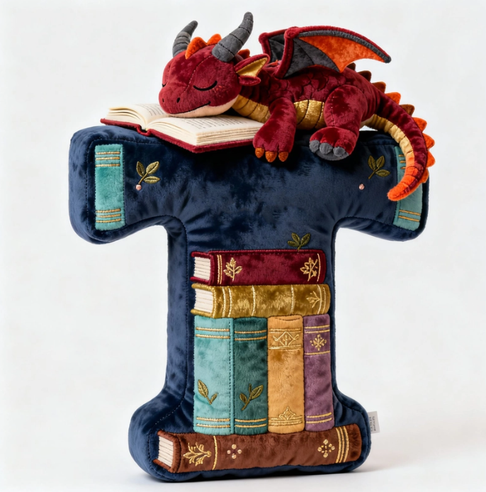 Book Dragon Alphabet Initial Letters Pillow, Personalized Gifts For Book Lovers