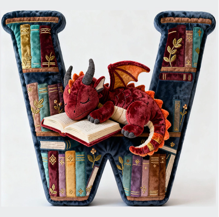Book Dragon Alphabet Initial Letters Pillow, Personalized Gifts For Book Lovers