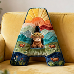 Cute Highland Cow Alphabet Initial Letter Shaped Pillow - Personalized Gifts For Highland Cow Lovers