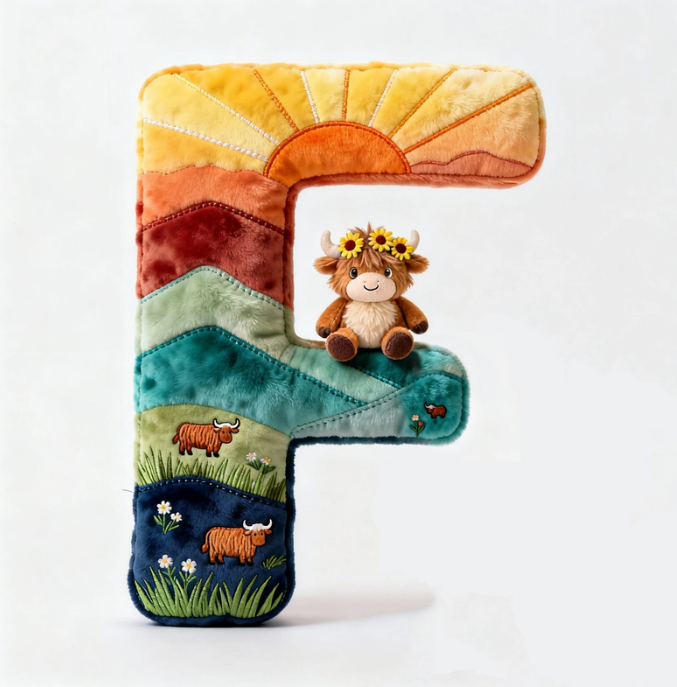 Cute Highland Cow Alphabet Initial Letter Shaped Pillow - Personalized Gifts For Highland Cow Lovers