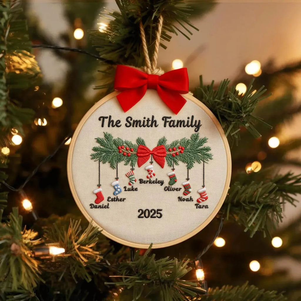 Personalized Family Christmas Embroidery Ornament 2025 | Stockings on Mantel-7