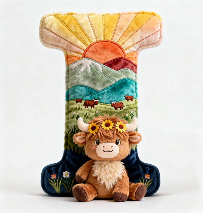 Cute Highland Cow Alphabet Initial Letter Shaped Pillow - Personalized Gifts For Highland Cow Lovers