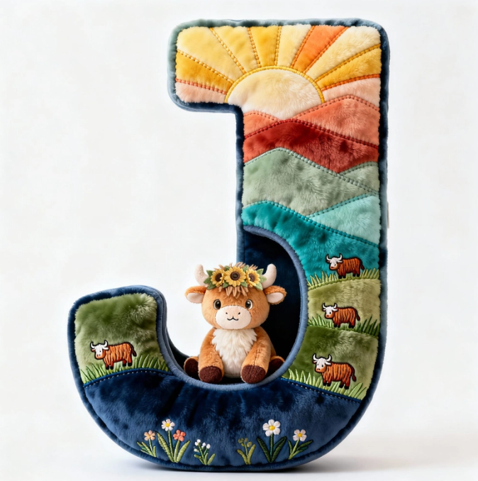 Cute Highland Cow Alphabet Initial Letter Shaped Pillow - Personalized Gifts For Highland Cow Lovers