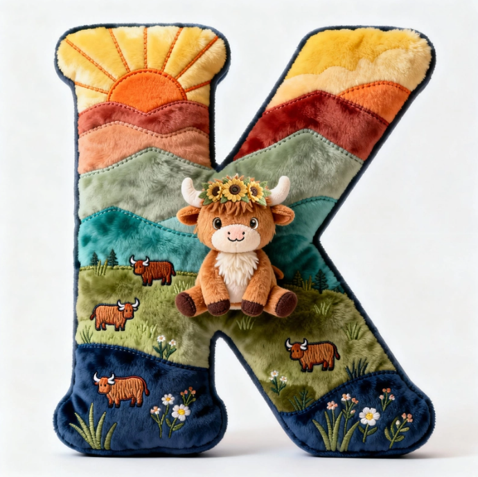 Cute Highland Cow Alphabet Initial Letter Shaped Pillow - Personalized Gifts For Highland Cow Lovers