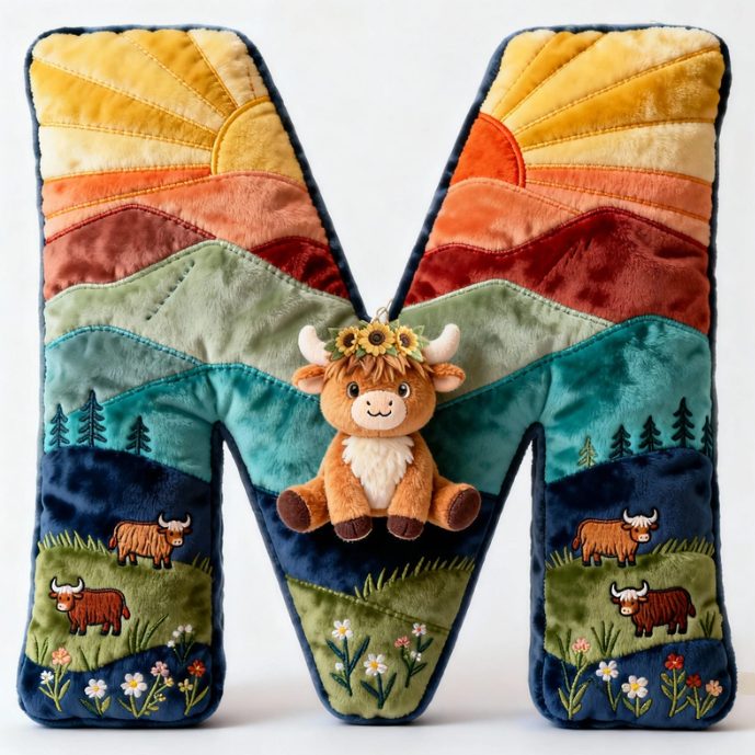 Cute Highland Cow Alphabet Initial Letter Shaped Pillow - Personalized Gifts For Highland Cow Lovers