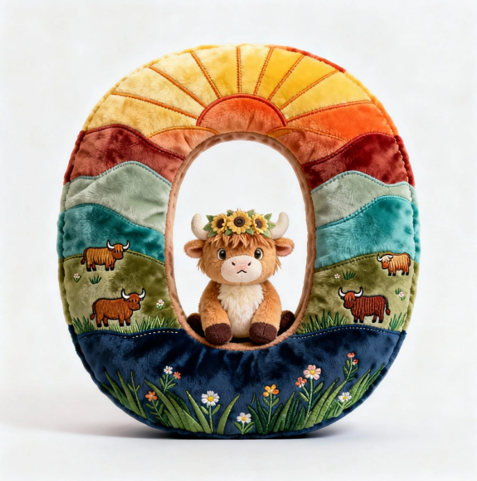 Cute Highland Cow Alphabet Initial Letter Shaped Pillow - Personalized Gifts For Highland Cow Lovers