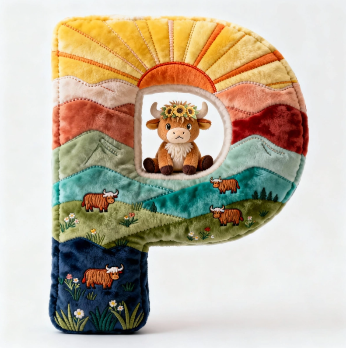 Cute Highland Cow Alphabet Initial Letter Shaped Pillow - Personalized Gifts For Highland Cow Lovers