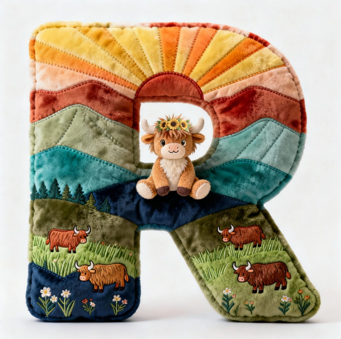 Cute Highland Cow Alphabet Initial Letter Shaped Pillow - Personalized Gifts For Highland Cow Lovers