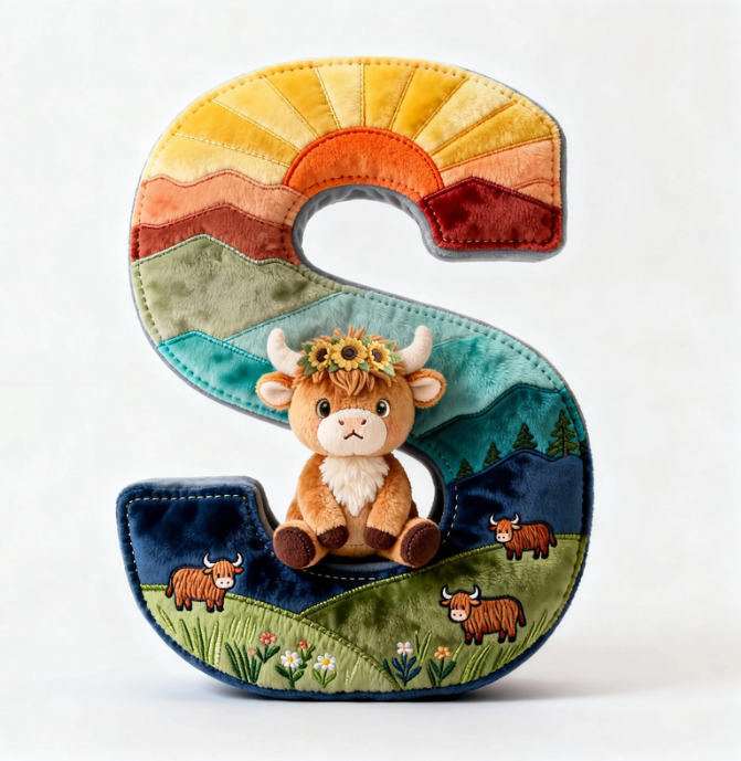 Cute Highland Cow Alphabet Initial Letter Shaped Pillow - Personalized Gifts For Highland Cow Lovers