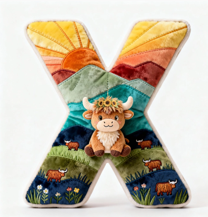 Cute Highland Cow Alphabet Initial Letter Shaped Pillow - Personalized Gifts For Highland Cow Lovers
