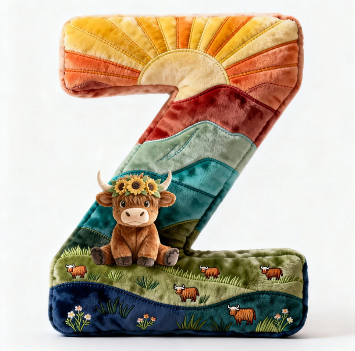 Cute Highland Cow Alphabet Initial Letter Shaped Pillow - Personalized Gifts For Highland Cow Lovers