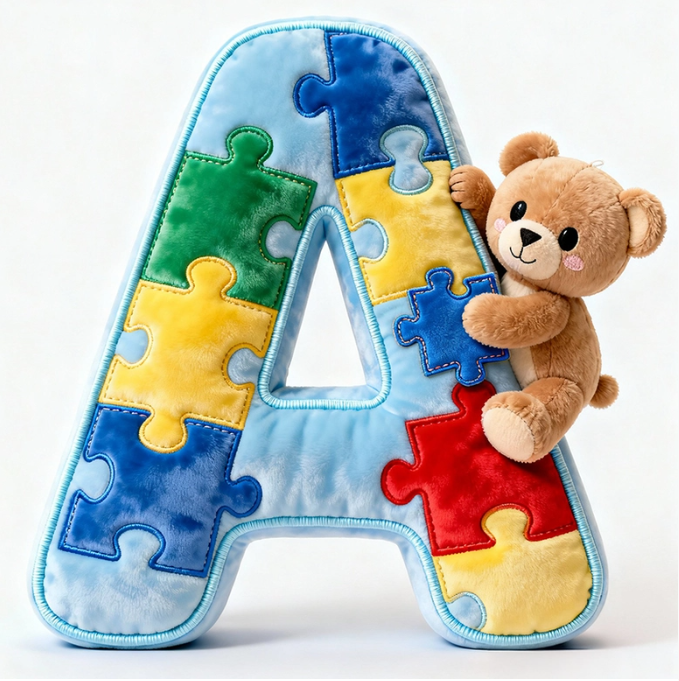 Autism Bear Alphabet Initial Letter Custom Shaped Pillow - Personalized Gifts For Kids
