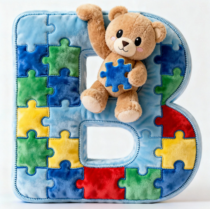 Autism Bear Alphabet Initial Letter Custom Shaped Pillow - Personalized Gifts For Kids
