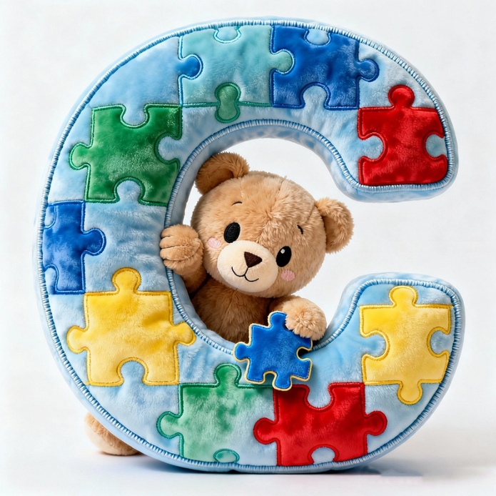Autism Bear Alphabet Initial Letter Custom Shaped Pillow - Personalized Gifts For Kids
