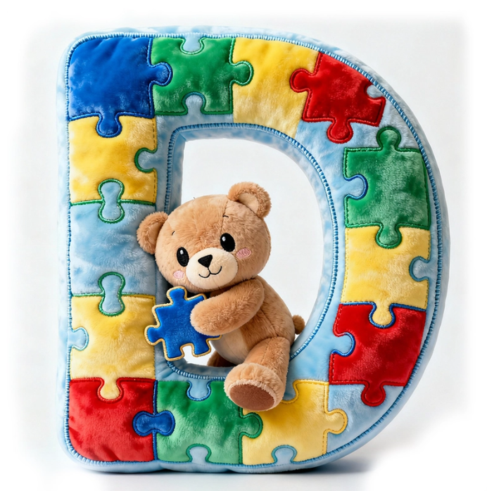 Autism Bear Alphabet Initial Letter Custom Shaped Pillow - Personalized Gifts For Kids