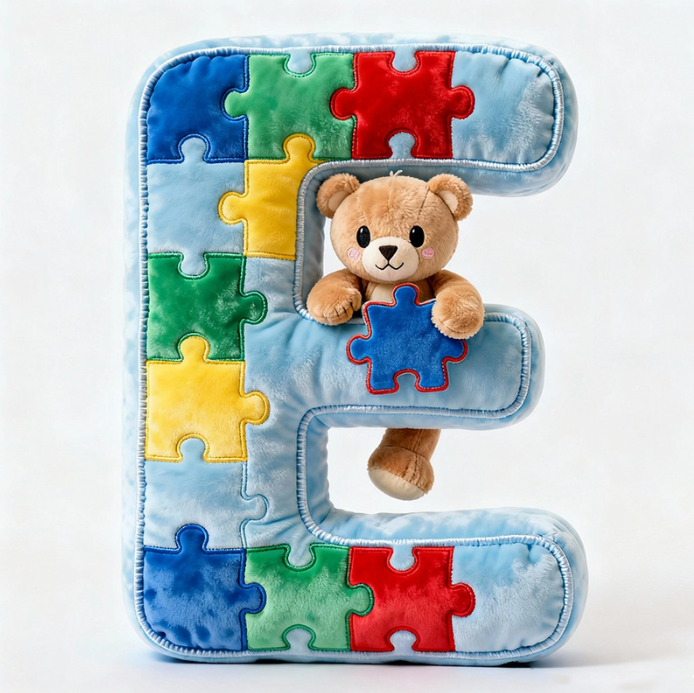 Autism Bear Alphabet Initial Letter Custom Shaped Pillow - Personalized Gifts For Kids