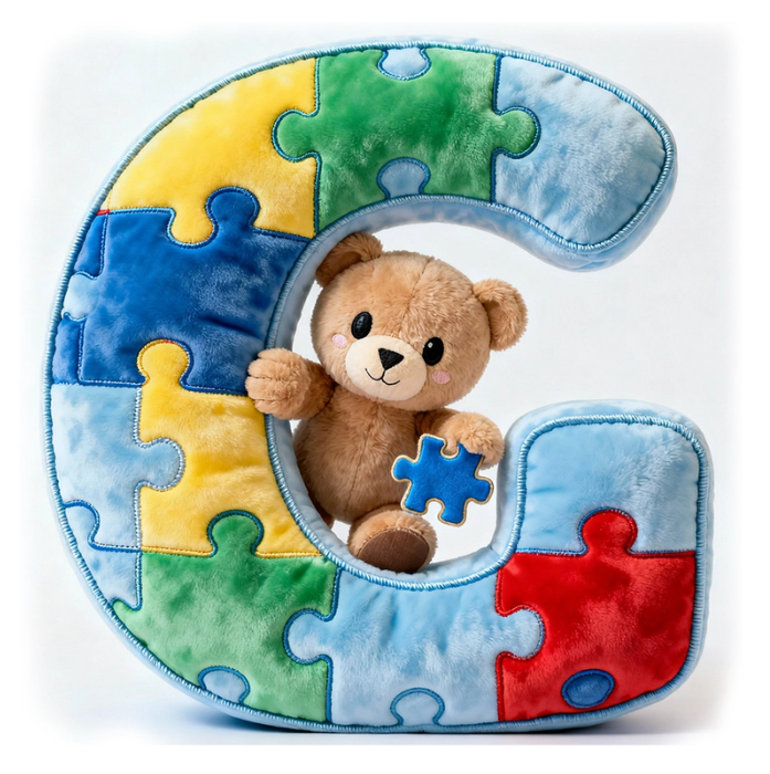 Autism Bear Alphabet Initial Letter Custom Shaped Pillow - Personalized Gifts For Kids