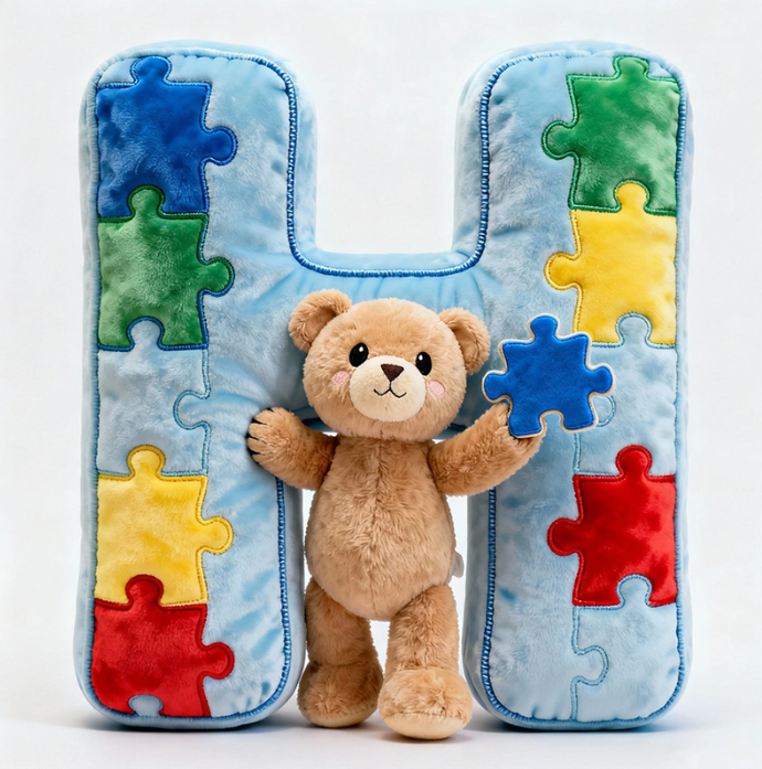 Autism Bear Alphabet Initial Letter Custom Shaped Pillow - Personalized Gifts For Kids