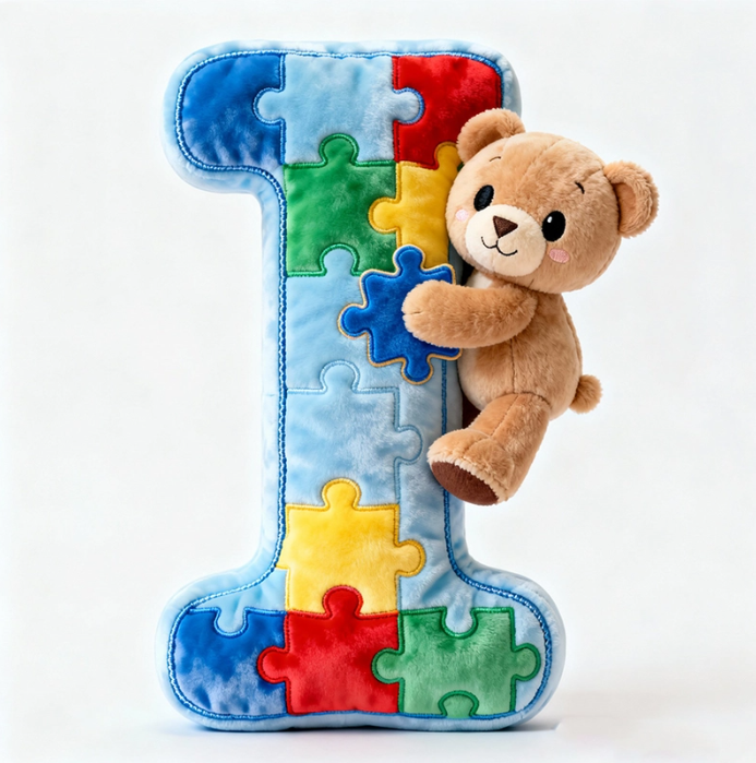 Autism Bear Alphabet Initial Letter Custom Shaped Pillow - Personalized Gifts For Kids