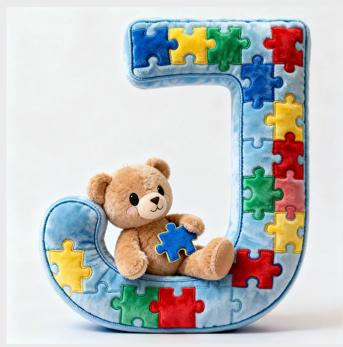 Autism Bear Alphabet Initial Letter Custom Shaped Pillow - Personalized Gifts For Kids