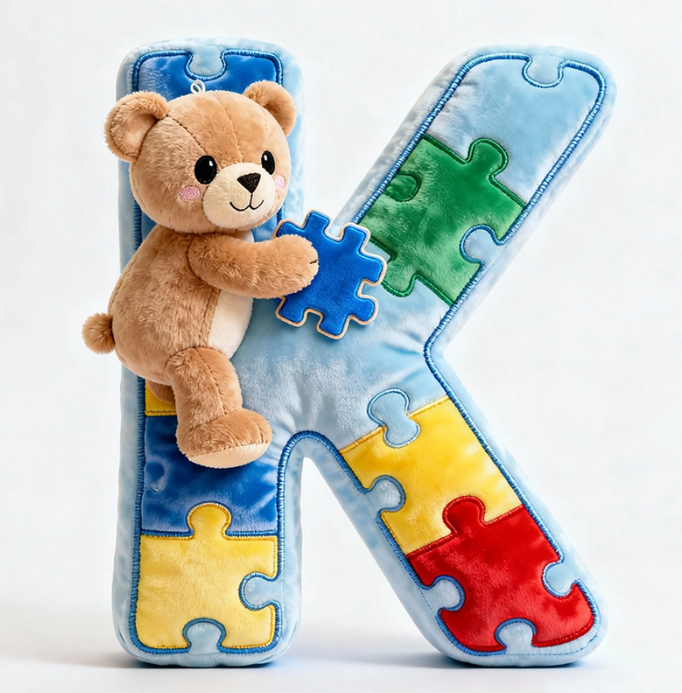 Autism Bear Alphabet Initial Letter Custom Shaped Pillow - Personalized Gifts For Kids
