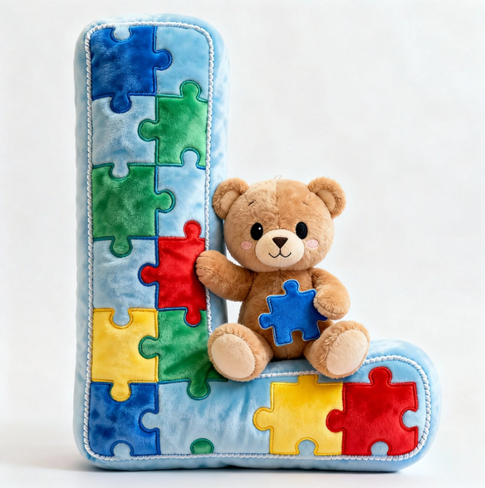 Autism Bear Alphabet Initial Letter Custom Shaped Pillow - Personalized Gifts For Kids