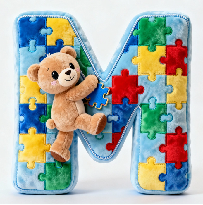 Autism Bear Alphabet Initial Letter Custom Shaped Pillow - Personalized Gifts For Kids