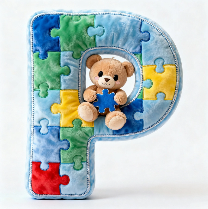 Autism Bear Alphabet Initial Letter Custom Shaped Pillow - Personalized Gifts For Kids