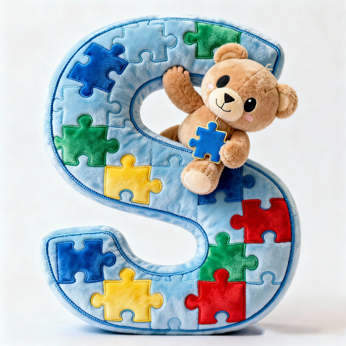Autism Bear Alphabet Initial Letter Custom Shaped Pillow - Personalized Gifts For Kids
