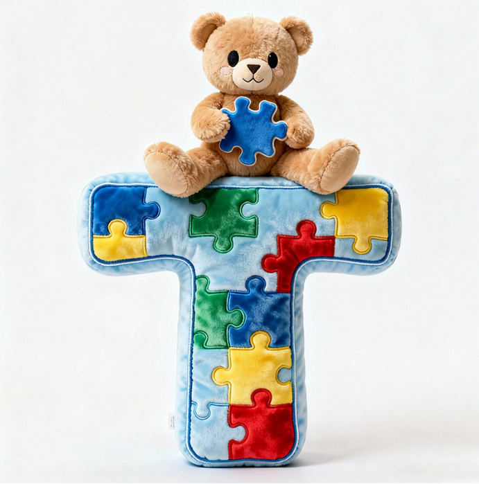 Autism Bear Alphabet Initial Letter Custom Shaped Pillow - Personalized Gifts For Kids