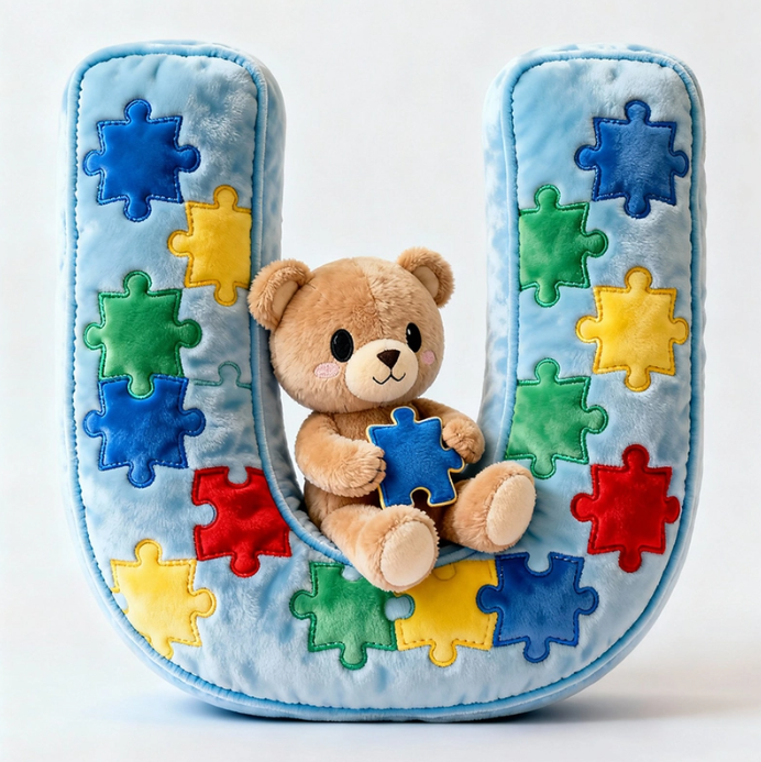 Autism Bear Alphabet Initial Letter Custom Shaped Pillow - Personalized Gifts For Kids
