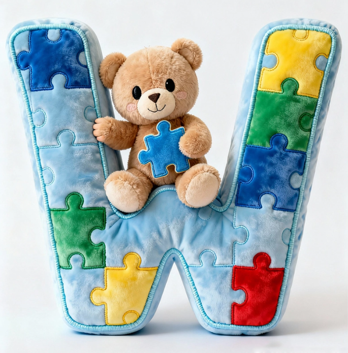 Autism Bear Alphabet Initial Letter Custom Shaped Pillow - Personalized Gifts For Kids